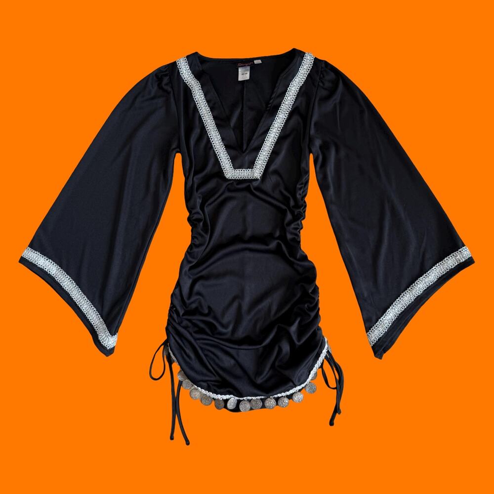 00's vintage black boho bell sleeve y2k mini dress costume SMALL dream girl